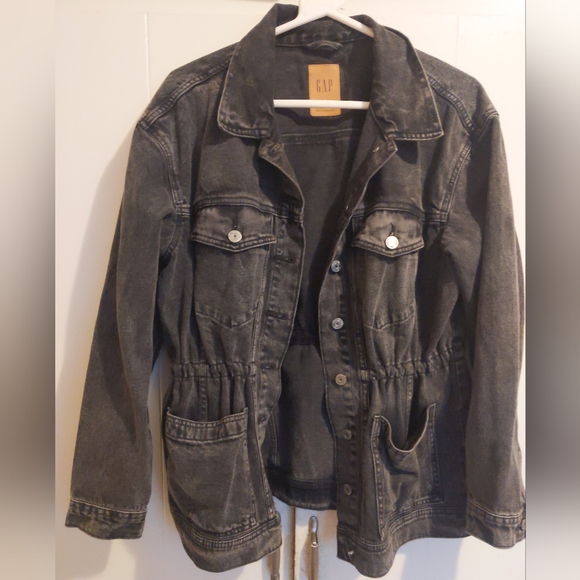 GAP Black Wash Cinched Denim Jacket - Picture 3 of 6